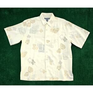 Tori Richard Honolulu 100% Silk Men's Large Pale Yellow Floral Hawaiian Shirt